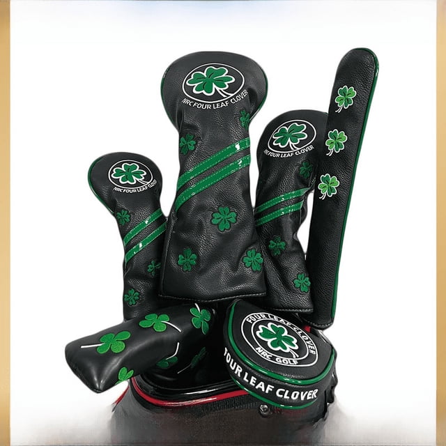 Funda protectora para palos de golf, funda para cabeza de palo, funda de madera con forma de trébol de cuatro hojas, funda semicircular recta
