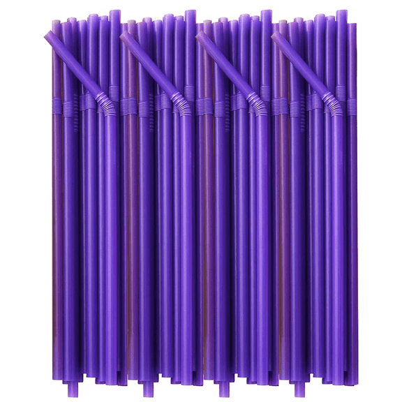 Nvzi 200 Pcs Flexible Plastic Drinking Straws, Extra Long Disposable Bendy Party Fancy Straws-Purple