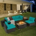 thumbnail image 2 of Costway 8PCS Patio Rattan Furniture Set Fire Pit Table Tank Holder Cover Deck Turquoise, 2 of 10