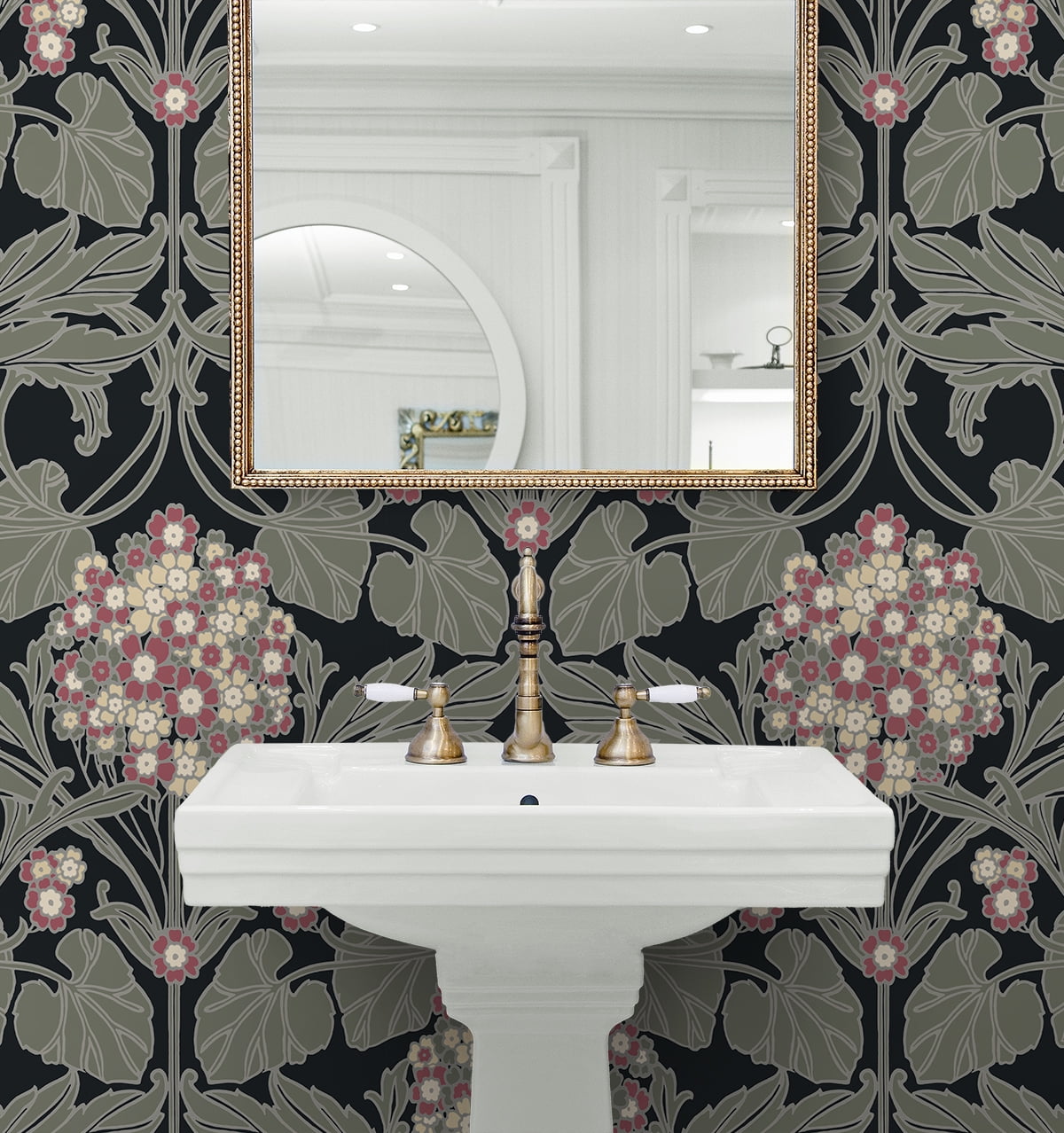 NextWall Black & Rosewood Hydrangea Floral Peel and Stick Wallpaper - 20.9 in. W x 18 ft. L Roll