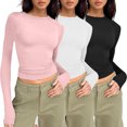 thumbnail image 1 of Daznico Womens 3 Piece Long Sleeve Shirts Basic Crop Tops Going Out Fall Layer Slim Fit Tops,Size M, 1 of 9