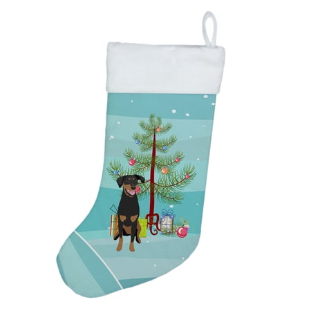 Doberman Pinscher Black and Rust Natural Ears #1 Christmas Christmas Stocking 13.5 in x 18 in