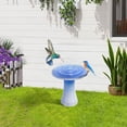 thumbnail image 2 of 17 Inch Blue Gray Ombre Ceramic Bird Bath for Outside Floral Pattern Lightweight Pedestal Glazed Birdbath for Garden Patio Yard, 2 of 10