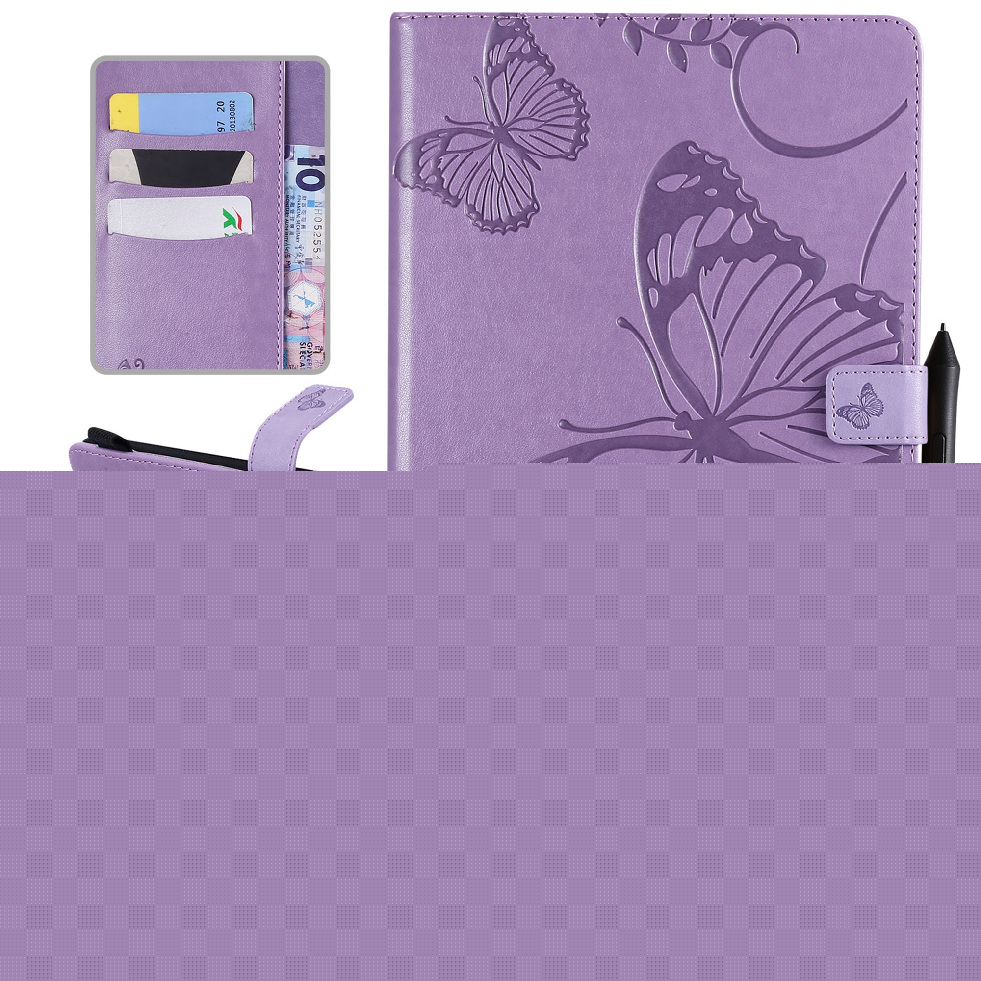 Dteck Folio Case For Samsung Galaxy Tab S4 10.5" 2018 Model, Lightweight Embossed Butterfly PU Leather Flip Stand Case Cover with Card/Stlylus Holder,Purple