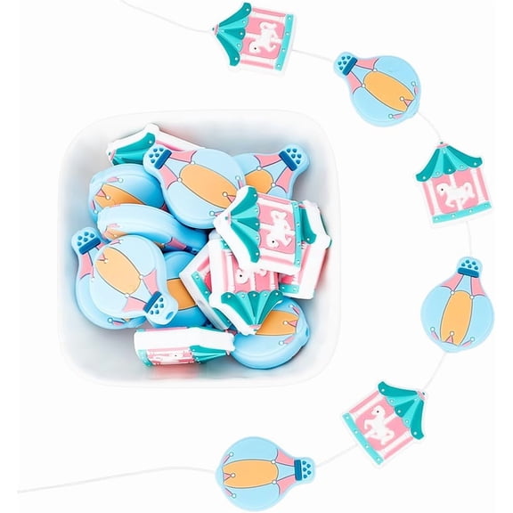 16 Pcs 2 Styles Silicone Focal Beads Playground Theme Merry-Go-Round Shaped Silicone Charms Beads Bulk DIY