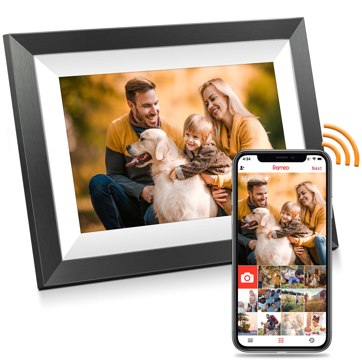 FRAMEO Digital Picture Frame WiFi 10 inch with IPS HD Touch Screen Auto-Rotate 16GB Storage Smart Cloud Photo Frame Easy Setup to Share Photos or Videos via Free App at Anytime and Anywhere 