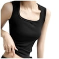 thumbnail image 1 of Oversized T Shirts Women Ladies Ribbed Square Neck Tank Tops Backless Sleeveless Tops Basic Summer Oversized Tshirts Black L, 1 of 4