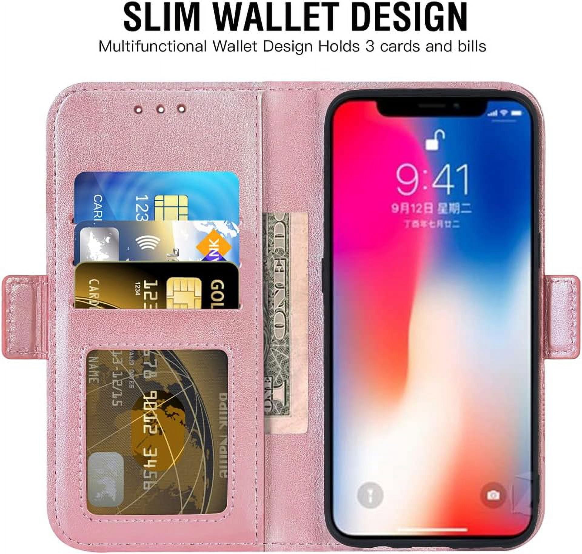 MHAWBL-Compatible with iPhone Xs X 10 10s Wallet Case and Tempered Glass Screen Protector Flip Cover Credit Card Holder Cell Phone Cases for iPhoneX iPhoneXs iPhone10 i PhoneX SX 10x 10xs X’s Women R