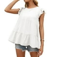 thumbnail image 4 of QualitChoice Hauts à Manches Courtes en Dentelle Été Col Rond T-shirt Décontracté Blanc TG, 4 of 6