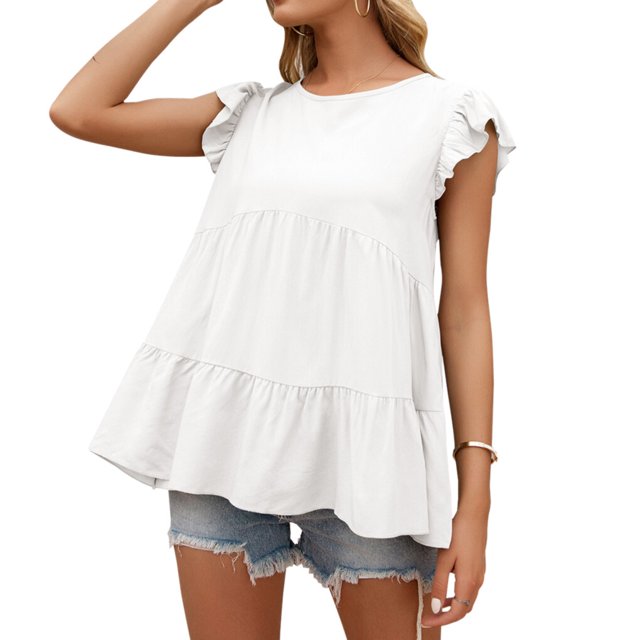 QualitChoice T-Shirts en Dentelle à Manches Courtes d'Été à Col Rond, Coupe Ample, Décontractés, Blancs G