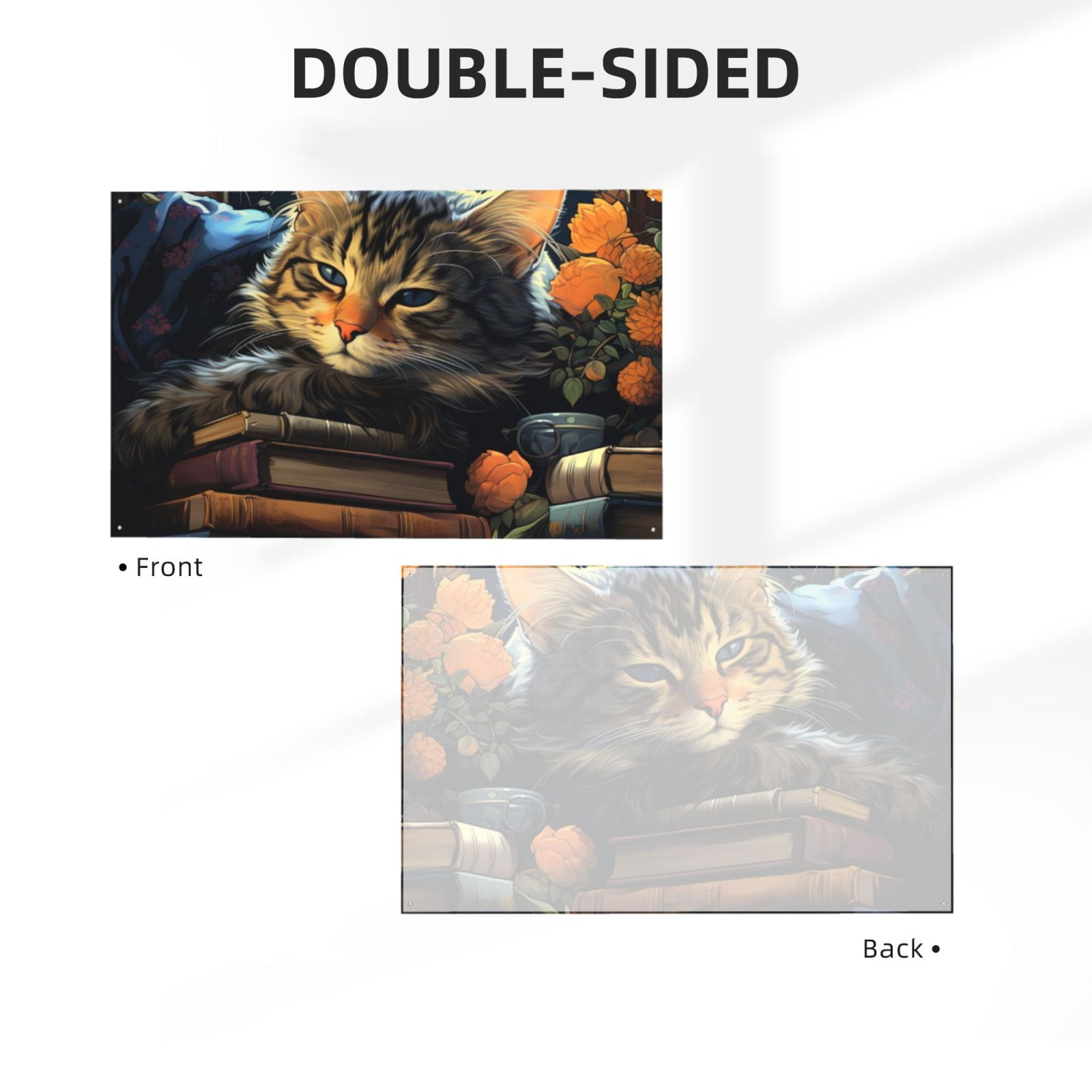 Cat Sleeping Bookshelf Books Art Four Hole Decorated Banner Flag for Garden Yard Home Decoration Indoor Outdoor 4x6 Ft