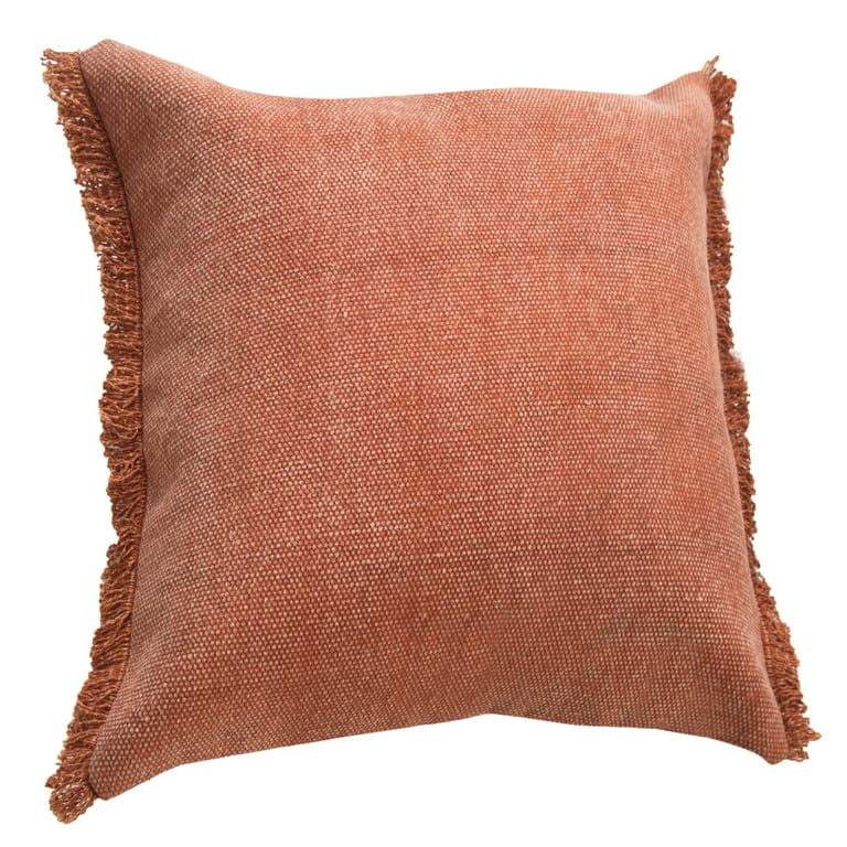 Light Pink Solid Stonewash Throw Pillow with Fringe