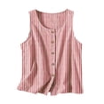 thumbnail image 4 of Stripe Tank Top for Women Crew Neck Sleeveless Loose Fit Button up Casual Tee Shirts Summer Fashion Tunic Tops Blouse Red, 4 of 7
