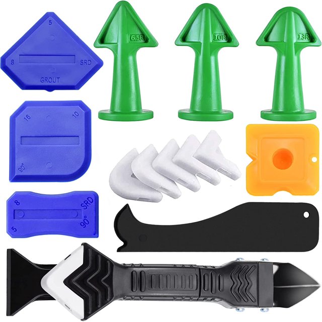 Juego de herramientas de calafateo de silicona de 15 piezas, raspador de paleta de silicona 3 en 1 Herramienta de acabado de removedor de lechada alisadora para baño, cocina