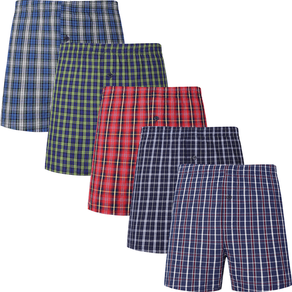 Onimisc Men's Underwear 100% Cotton Boxer Shorts Classic Plaid Woven Boxers for men, 5 Pack