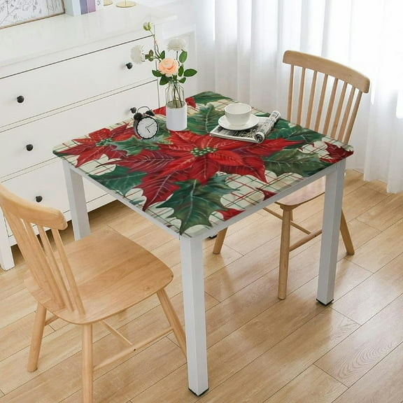 BANET  Deluxe Elastic Edged Flannel Backed Vinyl Fitted Table Cover - Christmas Flower - Banquet  white