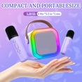 thumbnail image 4 of RUNJIG Mini Portable Karaoke Machine with Bluetooth Speaker 2 Wireless Microphones Lights Purple, 4 of 6