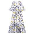 thumbnail image 4 of ITSAME Girls Floral Dress Crew Neck Ruffle 3/4 Sleeve Summer Flowy Casual A-Line Dress Yellow Size 5T, 4 of 7