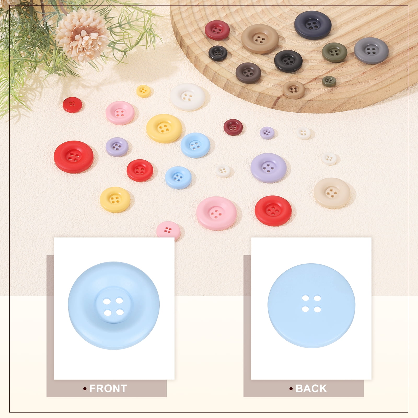 Uxcell 50pcs Sewing Button 30mm 4 Holes Resin Round Crafting Buttons, Blue