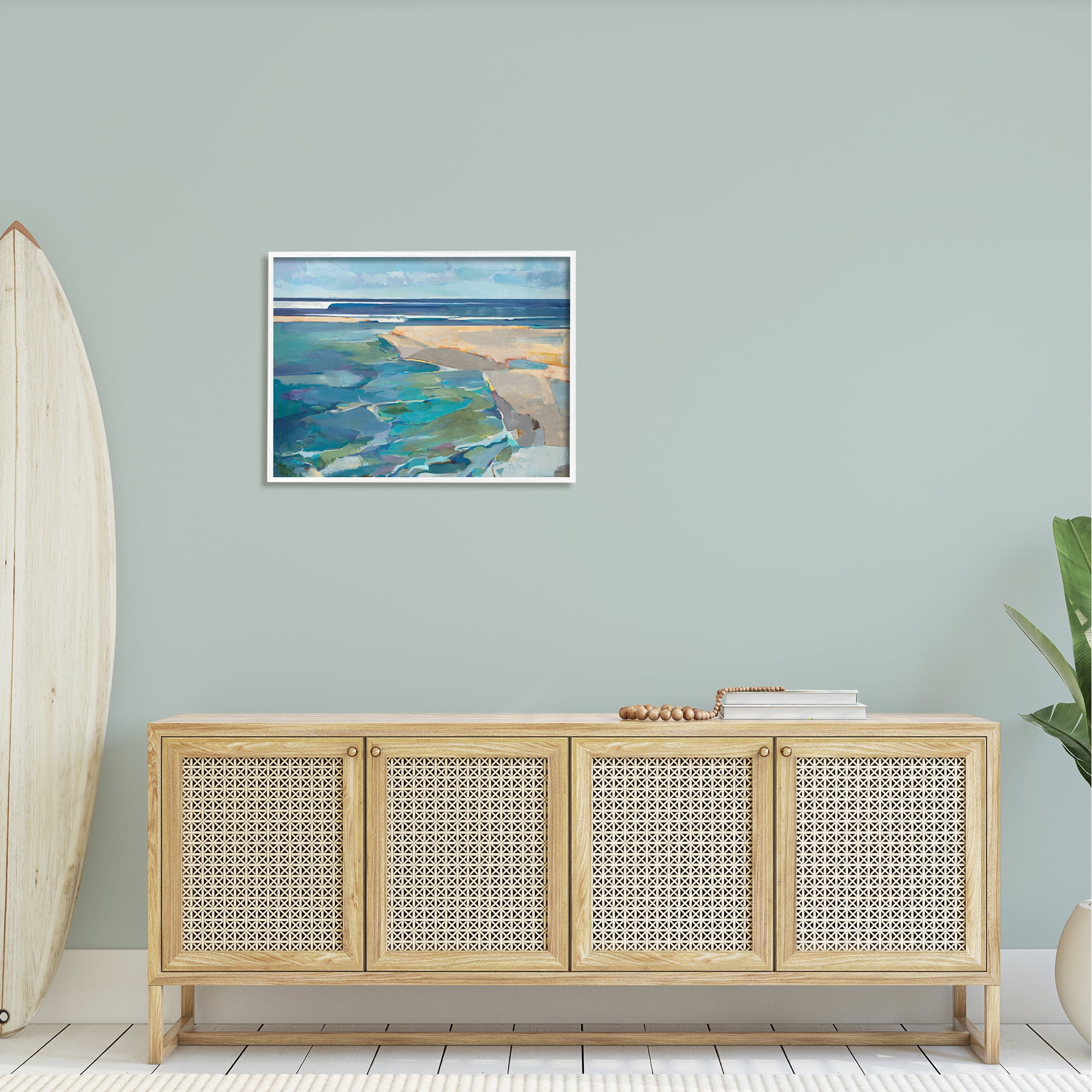 Stupell Industries Abstract Beach Landscape Pastel Cubism Painting Framed Art Print Wall Art, 30x24, By Third and Wall