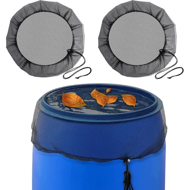 Rain Barrel Protection Mesh Cover, Outdoor Garden Water Collection Defender, Fine Mesh with Elastic Cord Drawstring (2PCS)