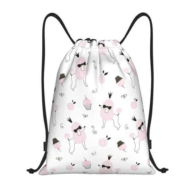 Lukts Cute Poodle Dog Pattern Drawstring Backpack Bag Sport Gym Sackpack,String Backpack Sport Bag Sack,Cinch Tote Gym Backpack-Small