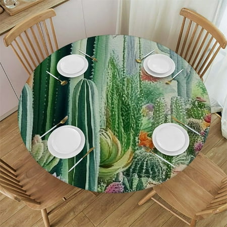 

Patifu Cactus Plants Flowers Round Tablecloth - Stain-Resistant Washable 100% Polyester Fabric Ideal for Indoor and Outdoor Use Waterproof Resistant Fabric Table Cover 38 -42