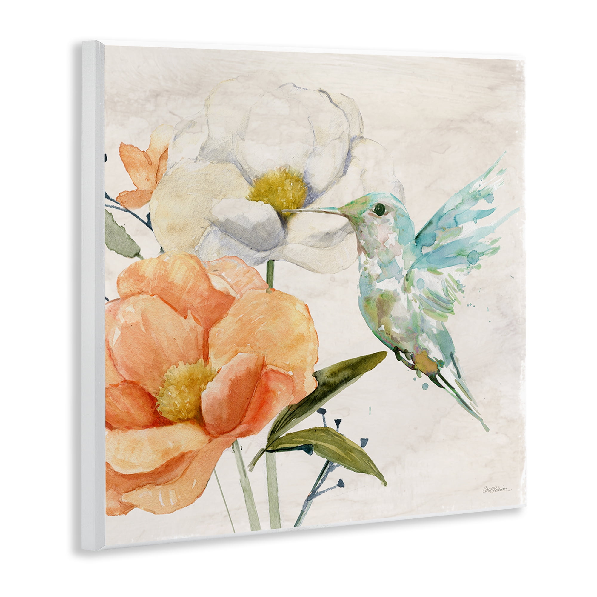 Stupell Industries Hummingbird & Flower Nectar Plants & Flowers Painting Unframed Art Print Wall Art, 12 x 12