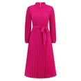 thumbnail image 5 of IROINNID Maxi Dress for Women Fall and Winter New Slim Temperament Dress Collar Bubble Sleeve Pleated Skirt Clearance,Hot Pink, 5 of 6