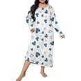 thumbnail image 1 of Kcodviy Robe de Nuit Smoking Imprimée à Manches Longues pour Femme, Épaules Tombantes, Coupe Oversize, Décontractée, Robes de Nuit pour Femme, Longue Robe de Nuit, 1 of 5