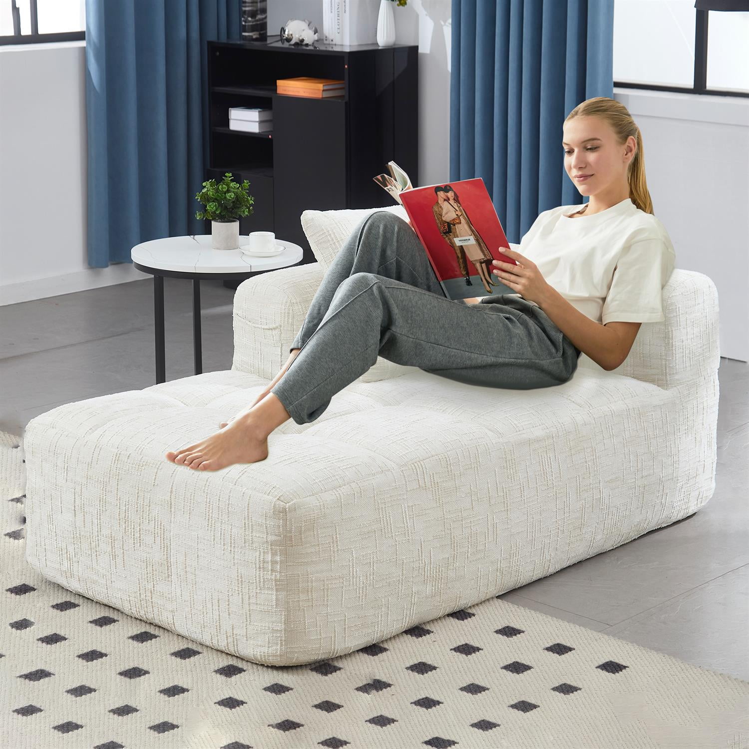 Demi Bonn 62" Plush Chenille Loveseat Sofa, Modular Sleeper for Living Room, Bedroom, Apartment Lounge, Stylish & Comfortable Couch, White