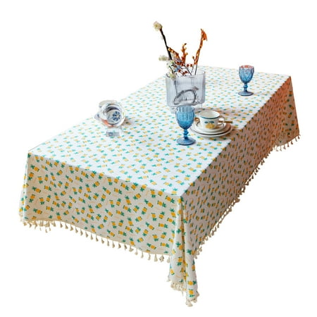 

2 Pcs Rectangle Tablecloth Anti-slip Pineapple Print Tablecloth With Tassel Easy To Clean Cozy Cotton Linen Table Cover For Christmas Party Dining Picnic Outdoor-A-140*240cm