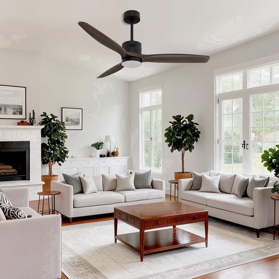 Taimei Glio 52 in. Black Dark Walnut Downrod Standard Ceiling Fan with Light, Integrated LED, and Remote Included, DC Motor Reversible