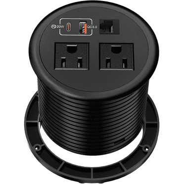 Desktop Power Grommet 90mm/3.5", Desk Power Outlet Socket Recessed Power Strip with 2 AC Outlet, PD 20W Fast Charging USB-C Port - Flush-Mount for Desktop, Table, Kitchen, Office Desk Outlet