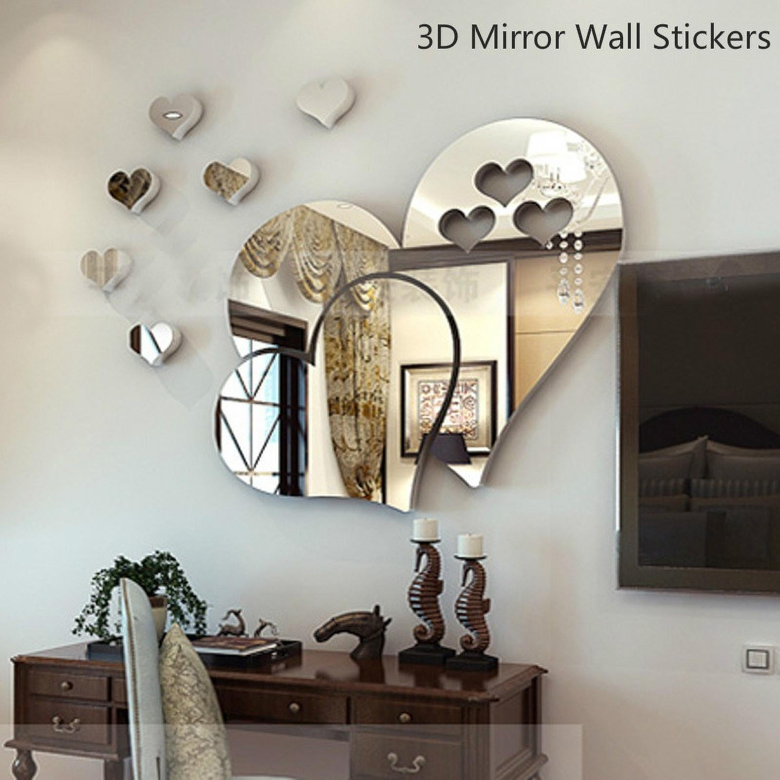 3D Mirror Wall Sticker Heart Shaped Art Decal Removable Living Room Home Decor 
