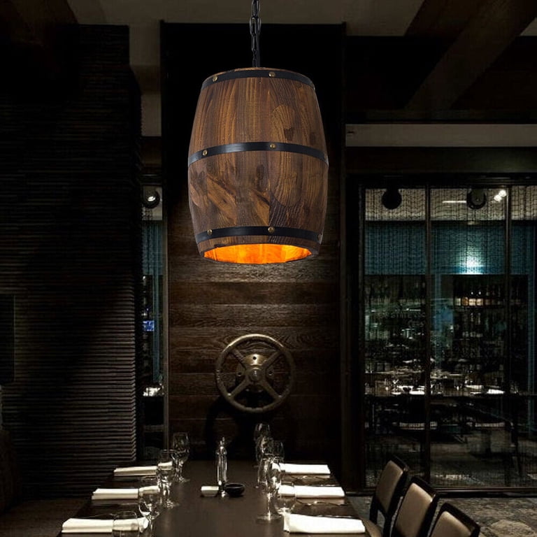 LITFAD Wood Hanging Pendant Light - 24 Inch Wide, Modern Weave Design, Adjustable Chain For Dining Room, Cafe