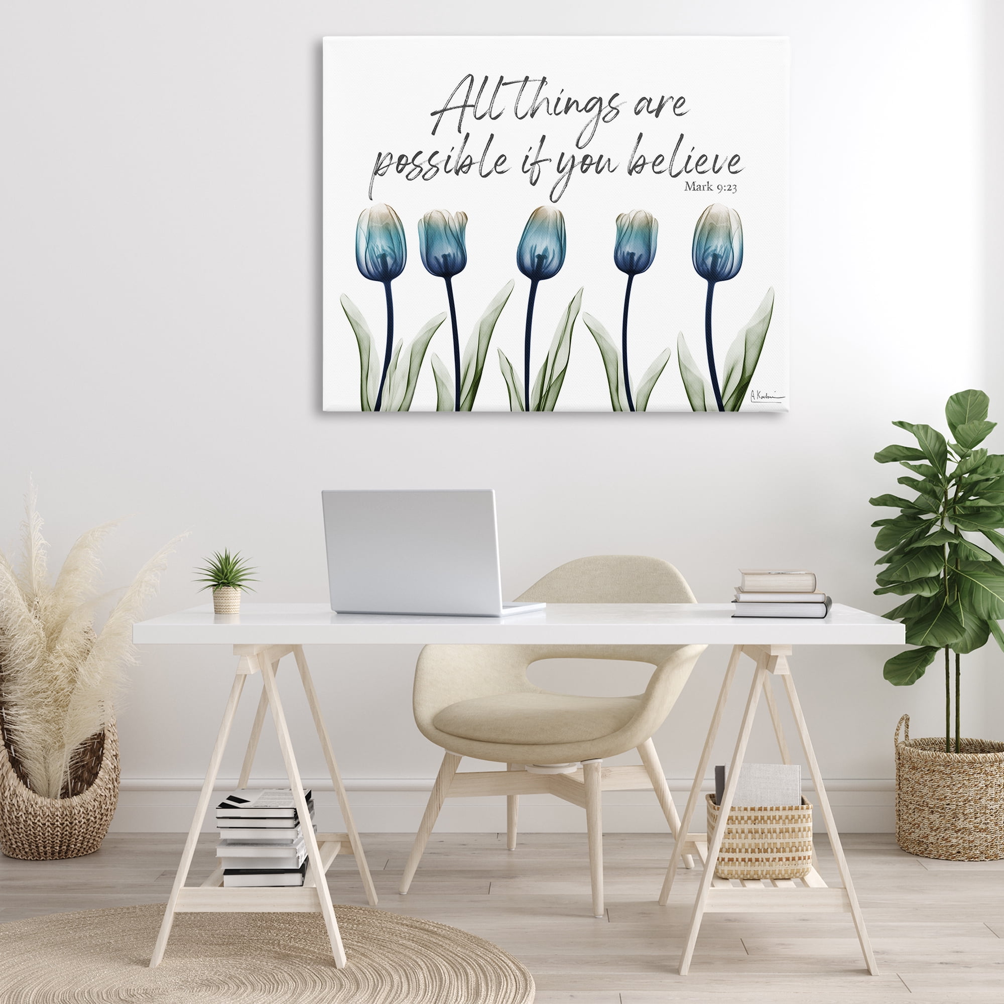 Stupell Industries All Things Possible Tulips Religious Painting Gallery Wrapped Canvas Art Print Wall Art, 48 x 36