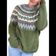 thumbnail image 1 of Suéter de Larga con Cuello Redondo para Mujer, Suéter Informal Estampado, Camisetas de Otoño 2025. Verde M, 1 of 10