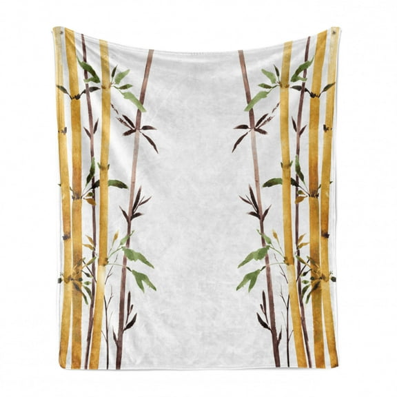 Bamboo Print Soft Flannel Fleece Throw Blanket, Bamboo Grove Calm Your Mind Slow down Relax Hand Drawn Style Artwork, Cozy Plush for Indoor and Outdoor Use, 50" x 60", Cream Brown White, by Ambesonne