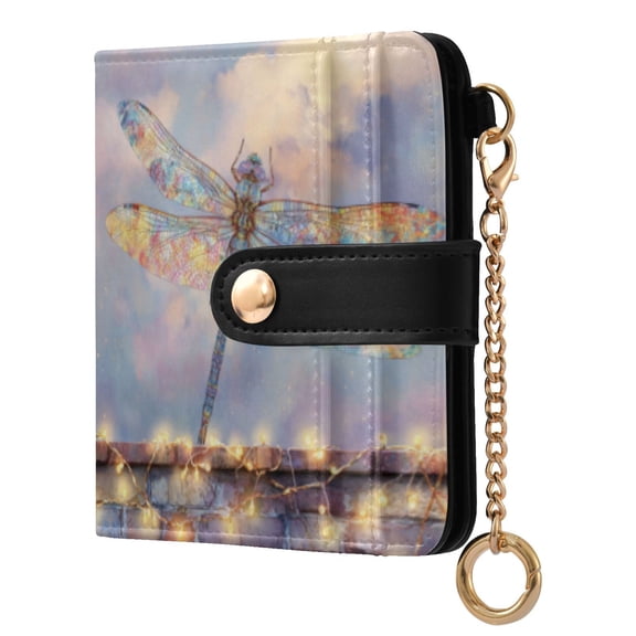 Qxltty Colourful Dragonfly Ladies Wallet Rfid Slim Thin Compact Credit Card Women Wallet Zipper Coin Pocket and ID Window for Female Gifts