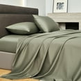 thumbnail image 4 of 100% Long Stape Cotton 4pc King Size Sheets Set 800TC Silky Sateen Smooth Soft Fitted Sheet Up to 16"(Olive,King), 4 of 7