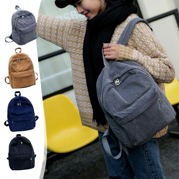 FNFYFH School Backpack for Teens Large Corduroy Bookbag Lightweight Laptop Bag for Women Casual High School College