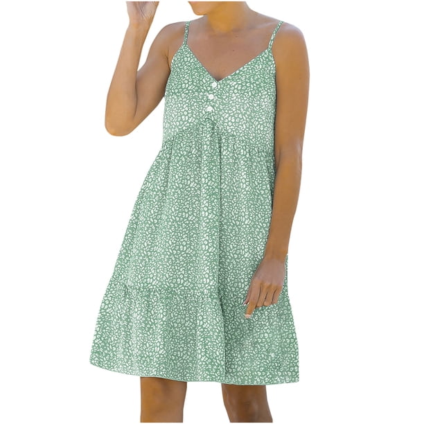 Moda mujer verano casual plisado sin espalda con cuello en v espagueti estampado floral camis vestido Fridja hjkh5835