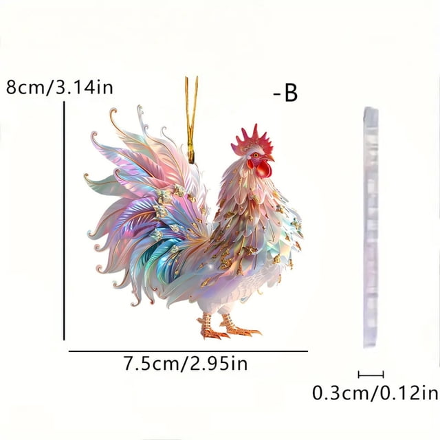 Colorful Acrylic Rooster Car Ornament, Cute Pendant for Backpack, Car Interior Decoration, Easy Install