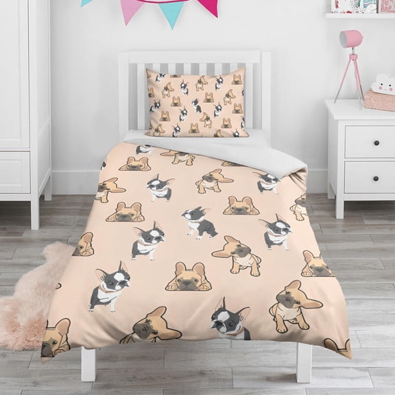 French Bulldog Dog Duvet Cover and Pillowcase Set for Single Bedding, Bedroom Accessories for Kids Teens
