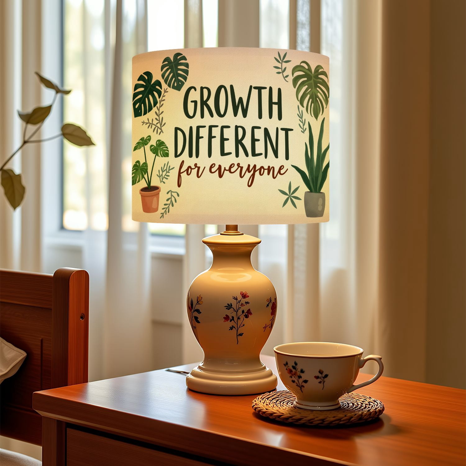 Linen Drum Lampshades Mental Health Growth Looks Different For Everyone Plants Potted 13"x13"x10" Light Shade for Table Lamps Floor Lamp Shades Lampshade Replacement Assembly Required