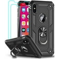 thumbnail image 1 of for iPhone X Case, iPhone Xs Case, iPhone 10 Case with 2PCS Tempered Glass Screen Protector, [Military Grade] Protective Phone Case with Magnetic Car Mount Ring Kickstand for iPhone X/Xs/10, Black, 1 of 8