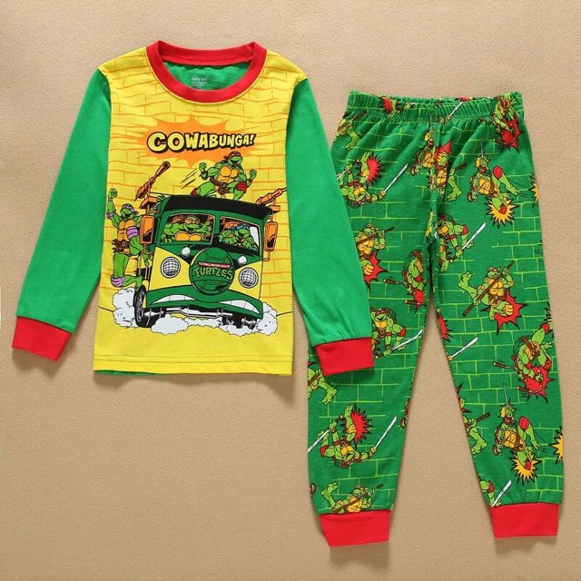 Conjunto de pijama de Tortugas Ninja para niños y niñas, ropa deportiva de algodón TMNT de manga larga con cuello redondo y pantalones largos, 2 piezas