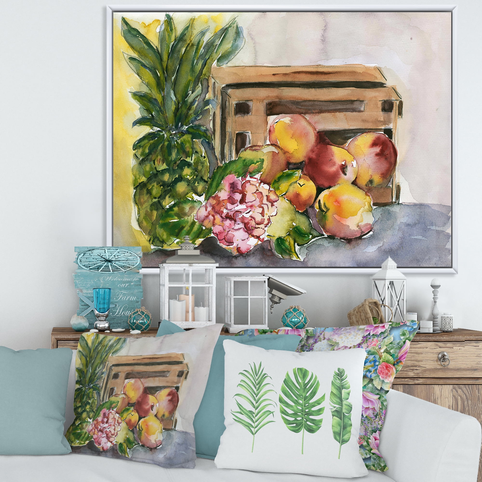 Designart 'Historic Fruits V' Farmhouse Framed Canvas Wall Art Print
