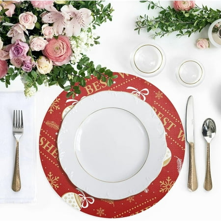 

Hidove Christmas Bell Snowflake Feather Flower Placemats 1Pcs Holidays PVC Weave Place Mats Table Mats Non Slip Easy to Clean for Home Kitchen BBQ Party Table Decor 15.4×15.4in